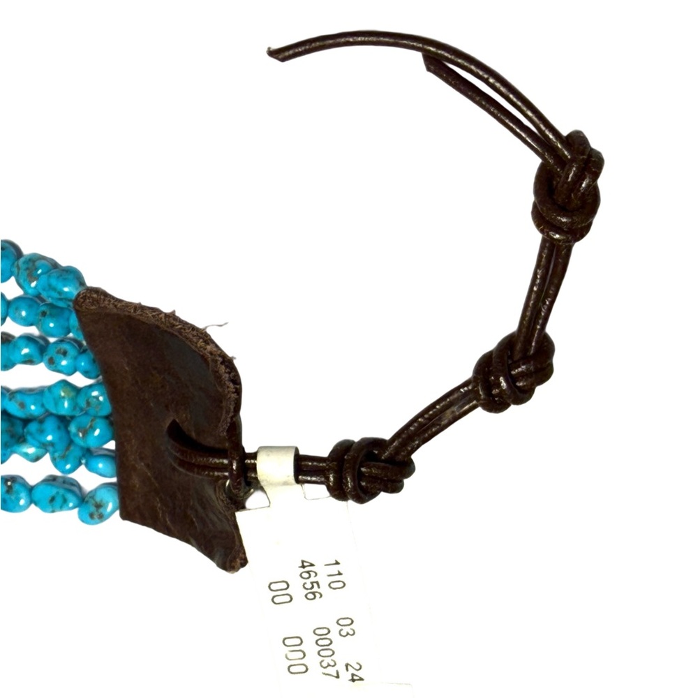 Neiman Marcus Bright Turquoise Leather Strap Nugget Bead Bracelet - Picture 6 of 8